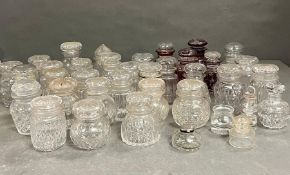 A selection of cut glass pickle jars including Bohemian Ruby flash glass