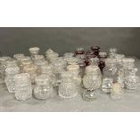 A selection of cut glass pickle jars including Bohemian Ruby flash glass