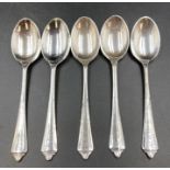 A set of five hallmarked silver teaspoons, Birmingham maker R & D (70g)