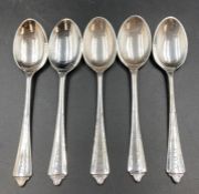 A set of five hallmarked silver teaspoons, Birmingham maker R & D (70g)