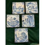 Five late 17/18th Delft tiles