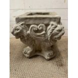 A small square planter with lions to corner (H36cm Sq34cm)