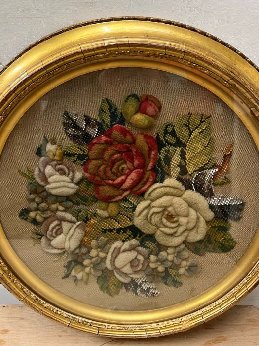 A circular needlework in a gilt frame - Image 3 of 5