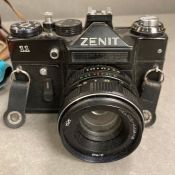 Zenit 11 camera with tele converter, strap and bag with three lens