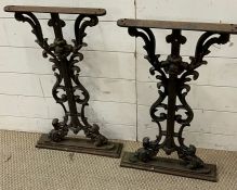 A pair of cast metal table ends, Victorian. (68cm x 40cm)