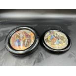 Two Pratt ware pot lids with printed scenes