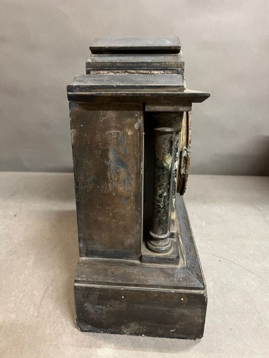 A black marble and slate Ansinia New York clock, the marble columns on slate base - Image 6 of 7