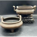 A Bronze Rectangular Censer, rising on four cabriole legs with stand and seal to base. (22 cm W