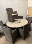 A weave round garden dining set with lazy Susan parasol and base AF