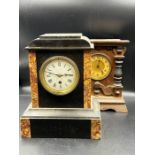 One slate mantel clock and one wooden mantel clock AF