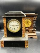 One slate mantel clock and one wooden mantel clock AF