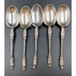 A set of five hallmarked silver apostle spoons. (55g)