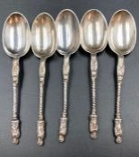 A set of five hallmarked silver apostle spoons. (55g)