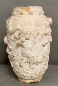 A clay pot decorated with cherubs AF (no base)