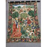 A wall hanging tapestry of a medieval hunting scene (108cm x 144cm)