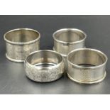 A selection of four silver napkin rings, various styles, makers and hallmarks (60g)