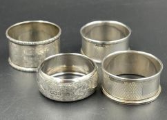 A selection of four silver napkin rings, various styles, makers and hallmarks (60g)