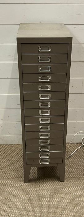 A narrow Bisley style filing cabinet (H100cm W28cm D40cm)