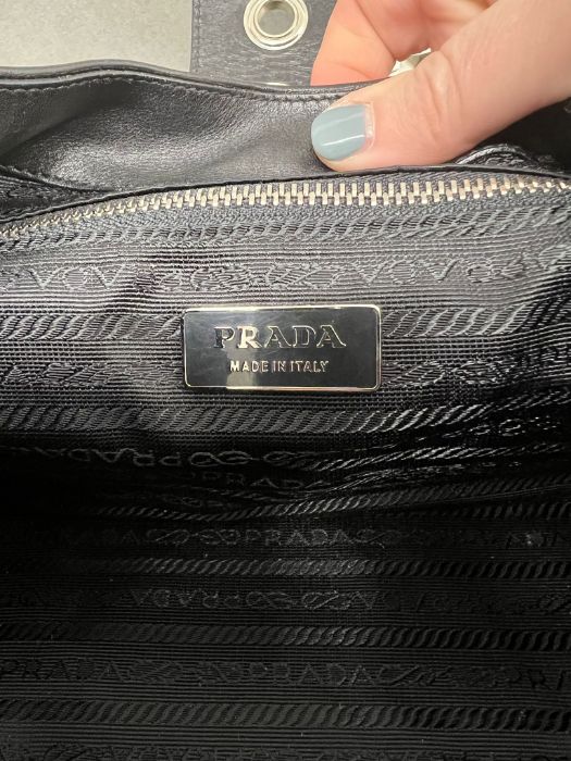 A Prada black leather Vitello Moon saddlebag with dust cover and authenticity card (W40cm) - Image 9 of 14