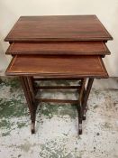 A set of three nesting table with string inlay (H65cm W51cm D34cm largest)