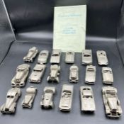 Eighteen classic sport car replica pewter models