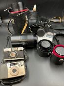 A selection of camera equipment, to include Olympus, Pen, Nikon, Lens etc