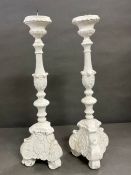 A pair of painted candle sticks with foliage and scrolls (H66cm)