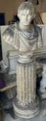 A garden Roman bust and pillar column (Bust H83cm W74cm) (Column H97cm Dia50cm)