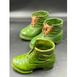 Three Victorian china green shoe/boot plant pot