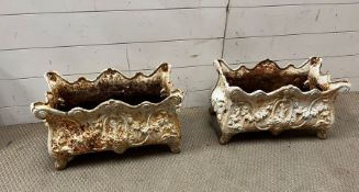 A pair of garden Victorian cast planters with scrolling and floral decoration (52cm x 30cm)