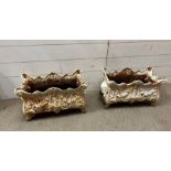 A pair of garden Victorian cast planters with scrolling and floral decoration (52cm x 30cm)