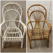 Two cane and wicker open armchairs