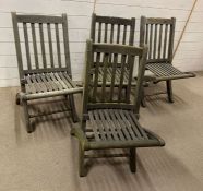 Four wooden reclaimed slatted folding chairs