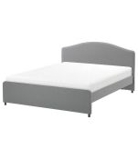 An Ikea upholstered bed frame in grey "Hauga"