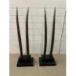 A pair of horn sculpture's on mounted blocks