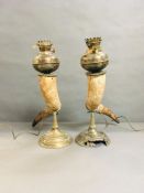 A pair of horn and brass gas lamps AF