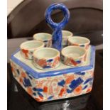 Imari egg cups and holder