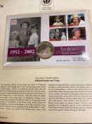 Five Queen Elizabeth II Golden Jubilee Stamp Albums with coin covers, first day covers etc.