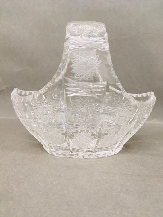 A Bohemian crystal basket bowl