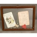 A pair of framed vintage dance cards and pencil 1893