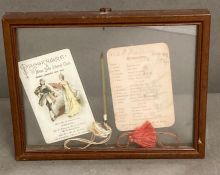 A pair of framed vintage dance cards and pencil 1893