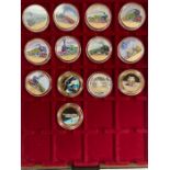 Two trays of collectable photo coins. Queens Coronation and Trains