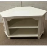 A white contemporary low corner unit or media unit (H65cm W107cm D55cm)