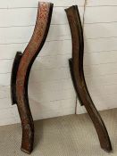 A pair of marquetry wall hangings, oriental style (W122cm)