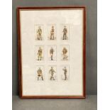 Cigarette Cards: Uniforms of the Territorial Army framed in two sets.