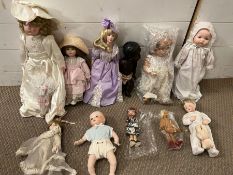 A collection of dolls, various ages and sizes