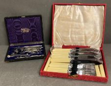 A cased Stanley Geometry set and a box of silver plate cutlery