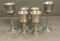 Six pewter goblets