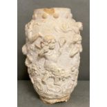 A clay pot decorated with cherubs AF (no base)