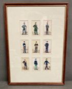 Cigarette Cards: Uniforms of the Territorial Army framed in two sets.